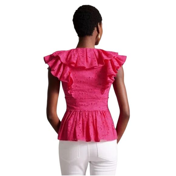 NWT! Ted Baker Mazieh Broderie Peplum Top in Bright Pink - Size 1 (US Size 4) - Picture 2 of 10